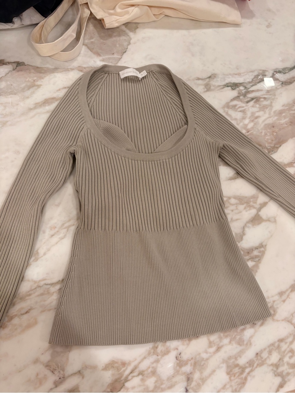 Jonathan Simkhai Ribbed Scoop-Neck Long Sleeve Top - Light Taupe